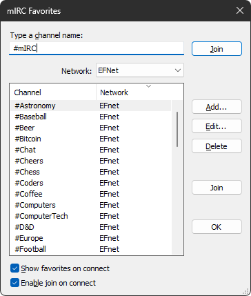mIRC Favorites Folder
